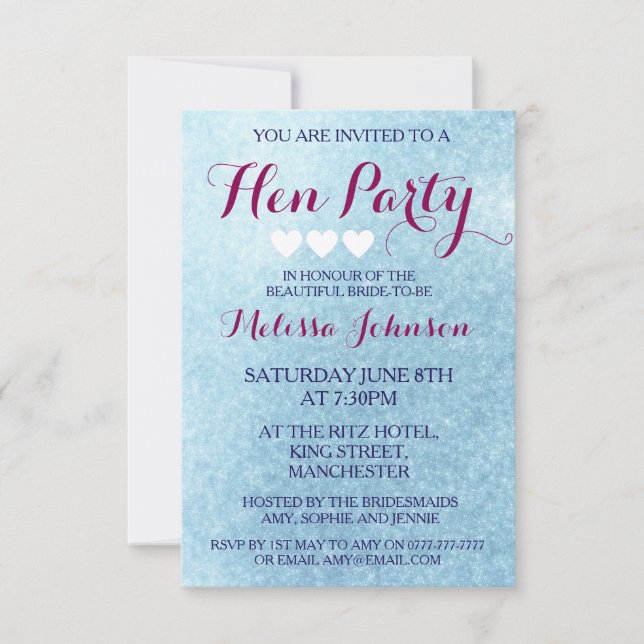 Invitation de la partie Blue Sparkle Hen (Devant)