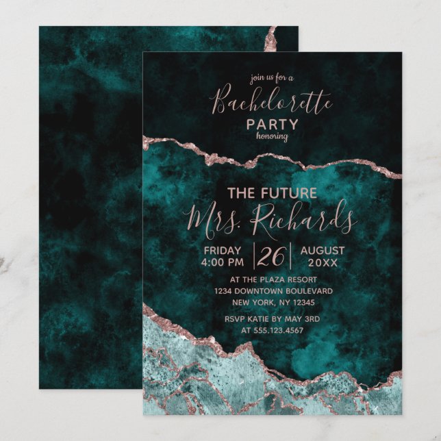 Invitation de la partie de Bachelorette Rose et Pe (Devant / Derrière)