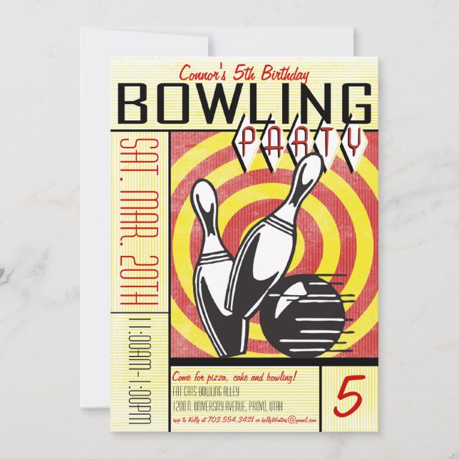Invitation de la partie de bowling - Rouge (Devant)
