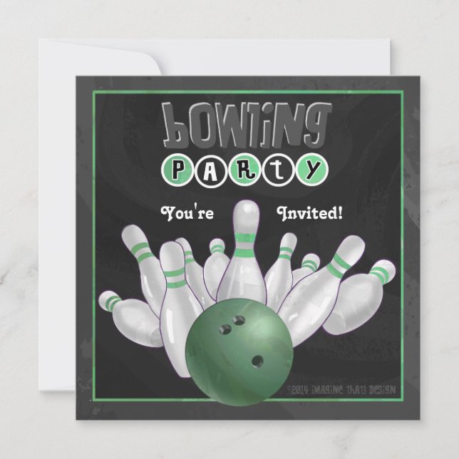 Invitation de la partie de bowling vert (Devant)