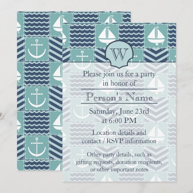 Invitation de la partie de courtepointe nautique (Devant / Derrière)