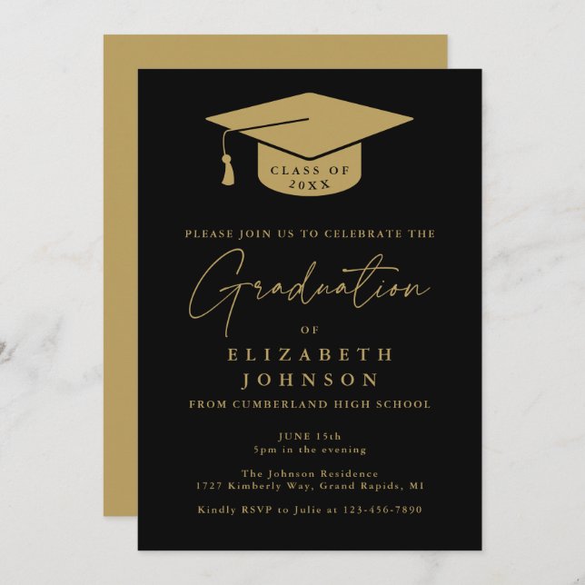 Invitation de la partie de graduation Black and Go (Devant / Derrière)