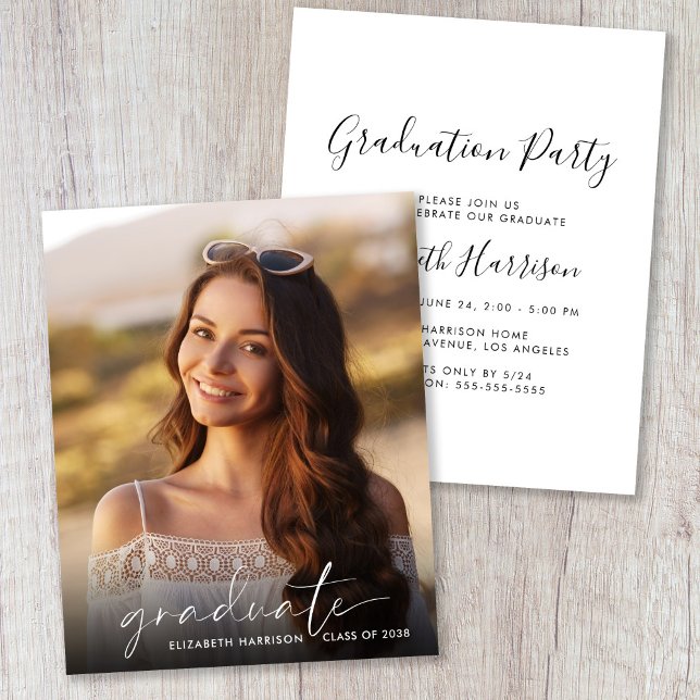 Invitation de la partie de graduation du script bu (Budget Script Photo Graduation Party Invitation)
