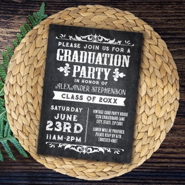 Invitation de la partie de graduation en ardoise r (vintage rustic graduation party invitation)