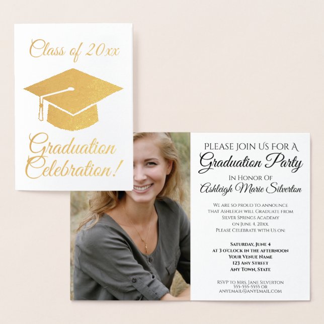 Invitation de la partie de graduation Gold Foil (Affichage)