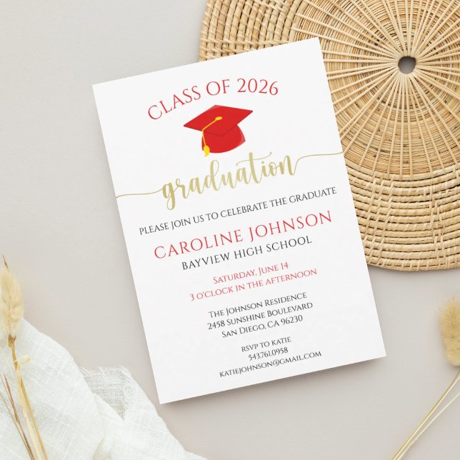 Invitation de la partie de graduation moderne roug (Créateur téléchargé)