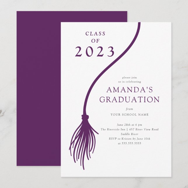 Invitation de la partie de graduation PurpleTassel (Devant / Derrière)