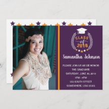 Invitation de la partie de graduation violet et or
