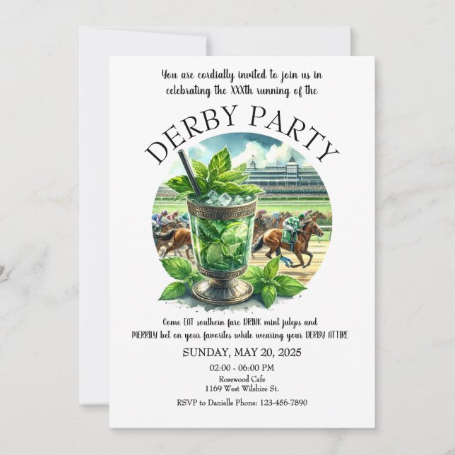 Invitation de la partie de la Mint Julep Derby (Devant)