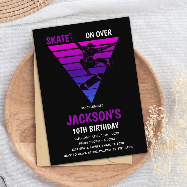 Invitation de la partie de patinage Cool modifiabl (Purple Blue Skateboards Birthday Invitations)