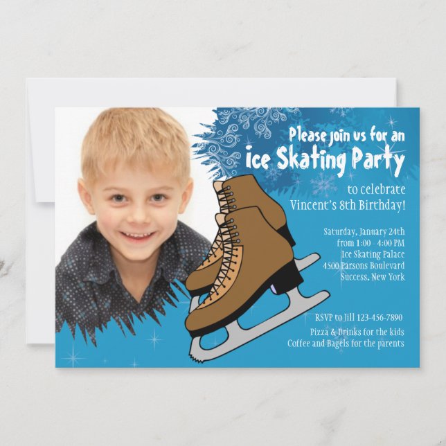 Invitation de la partie de patinage sur glace bleu (Devant)