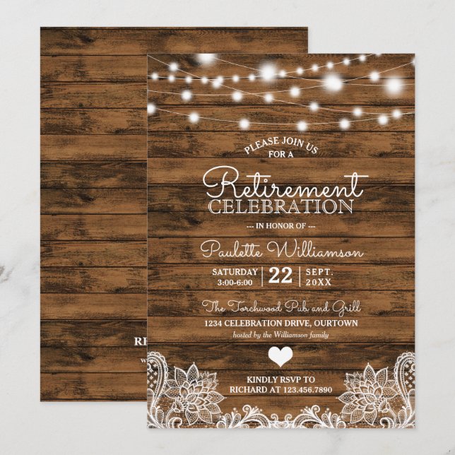 Invitation de la partie de retraite Rustic String  (Devant / Derrière)