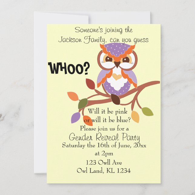 Invitation de la partie de révélation de genre (Devant)