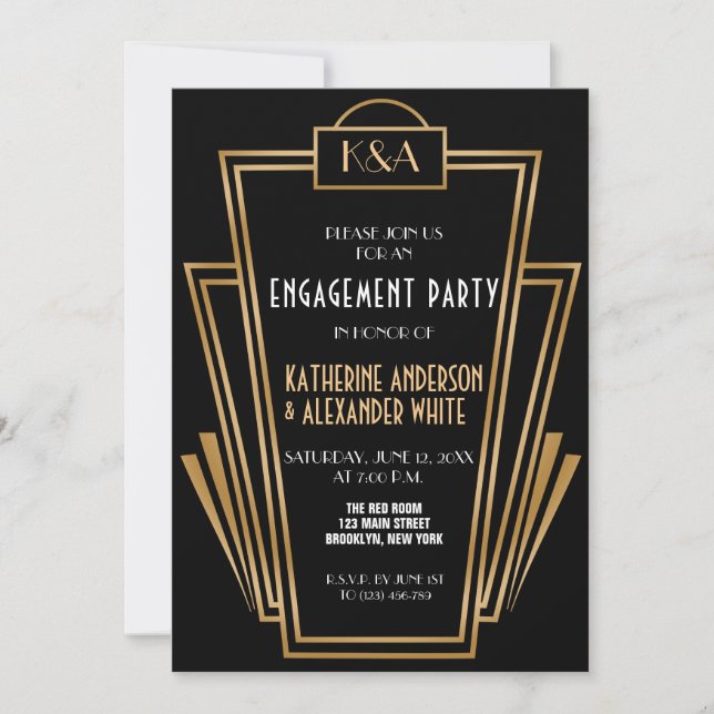 Invitation de la partie d'engagement Art déco d'in (Devant)