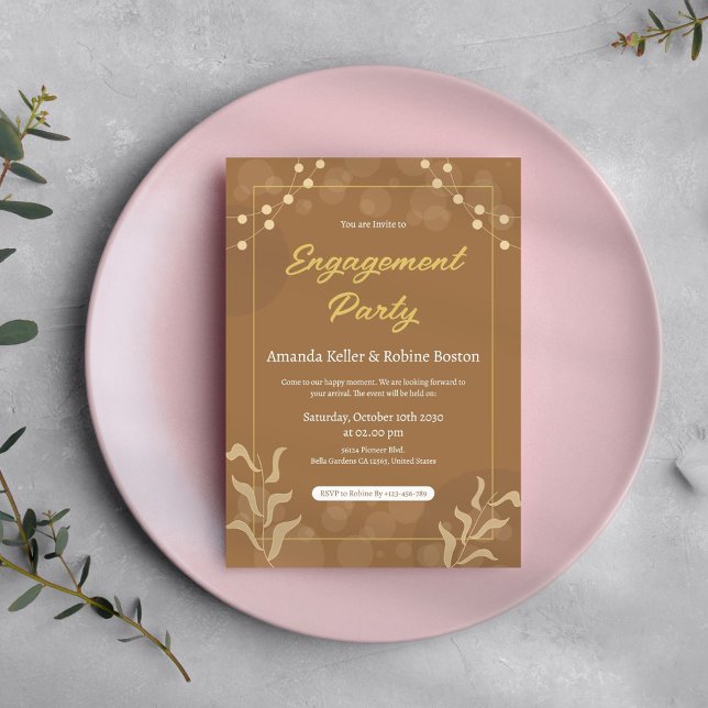 Invitation de la partie d'engagement Brown & Gold (Créateur téléchargé)