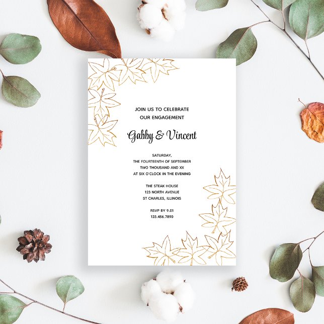 Invitation de la partie d'engagement d'automne de  (Fall in love with this autumn leaves engagement party invitation.)