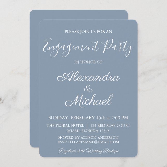 Invitation de la partie d'engagement Dusty Blue (Devant / Derrière)