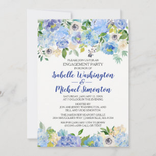 Invitation de la partie d'engagement Floral Bleu e