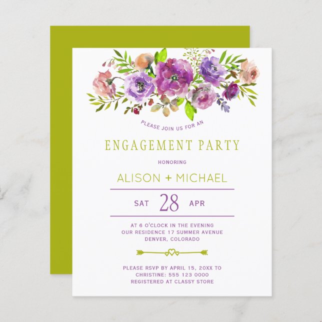 Invitation de la partie d'engagement floral rustiq (Devant / Derrière)