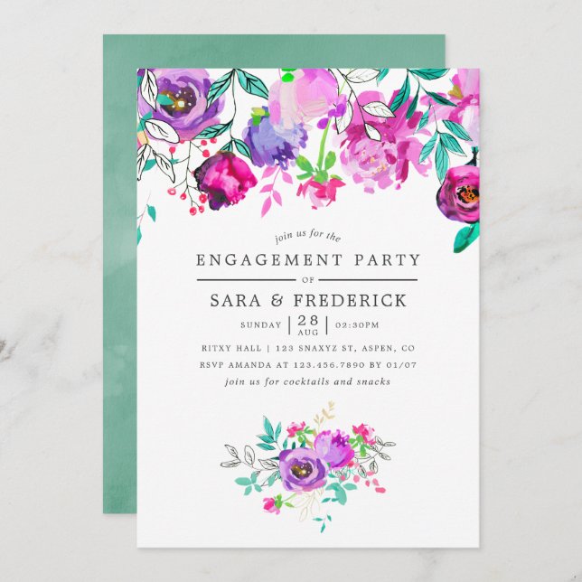 Invitation de la partie d'engagement florale pourp (Devant / Derrière)