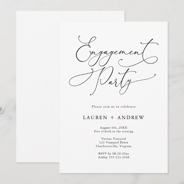 Invitation de la partie d'engagement noir et blanc (Devant / Derrière)