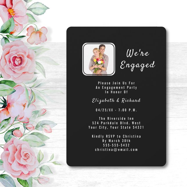 Invitation de la partie d'engagement photo noir et (Créateur téléchargé)