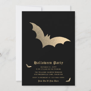 Invitation de la partie d'Halloween Bat d'or noir