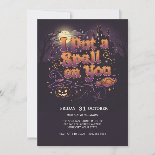 Invitation de la partie d'Halloween sorcière (Devant)