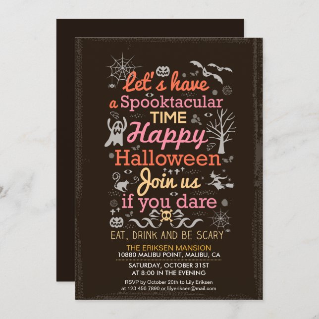 Invitation de la partie d'Halloween Spooktacular (Devant / Derrière)