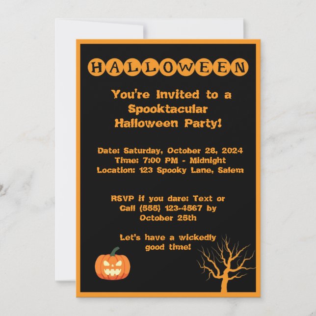 Invitation de la partie d'Halloween Spooktacular (Devant)