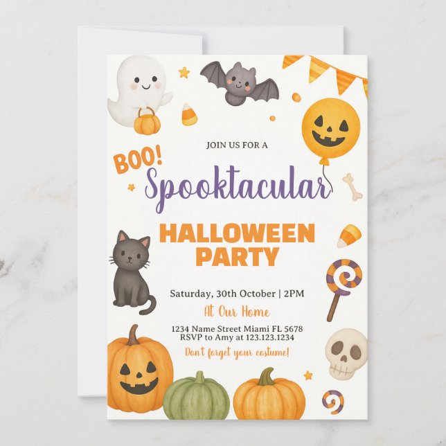 Invitation de la partie d'Halloween Spooktacular (Devant)