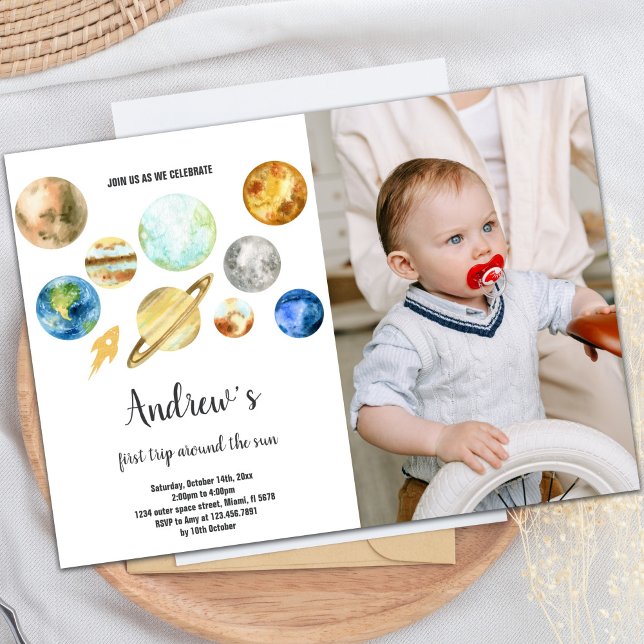 Invitation de la partie Enfants de l'espace extern (Planets Galaxy Birthday Invitations with photo)