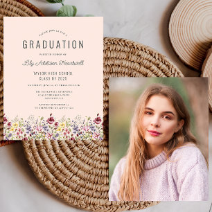 Invitation de la partie Grad Blush Photo Fleur sau