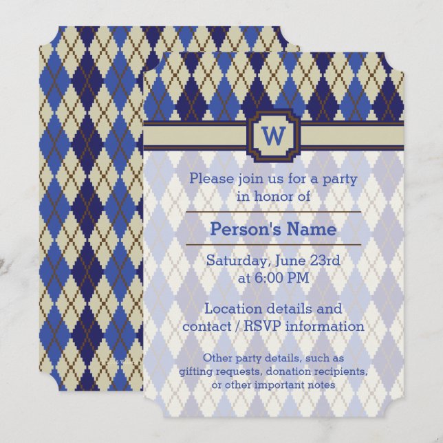 Invitation de la partie Jacquard Blueberry Scone (Devant / Derrière)