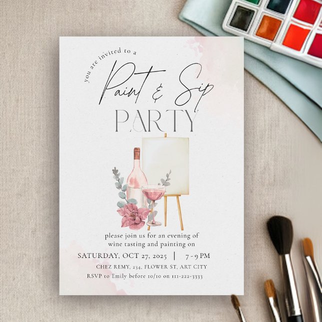 Invitation de la partie Peinture et Sip (Paint and Sip Party Invitation)