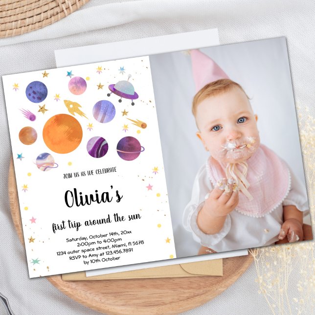 Invitation de la partie pour enfants de l'espace e (Planets Galaxy Birthday Invitations with photo)
