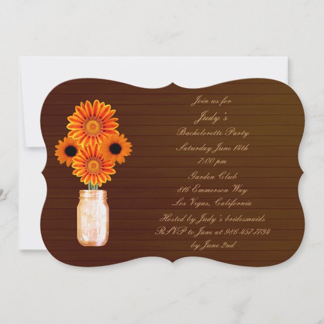 Invitation de la partie Rustic Orange Mason Jar Ba (Devant)