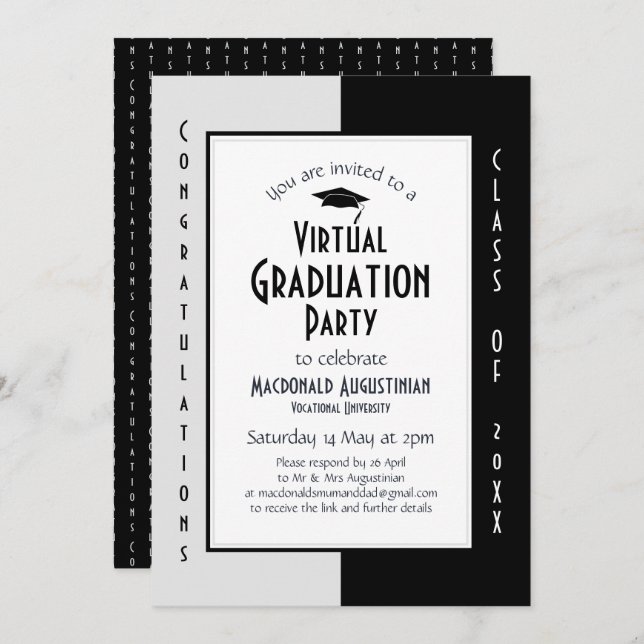 Invitation de la partie Virtual Graduation Moderne (Devant / Derrière)