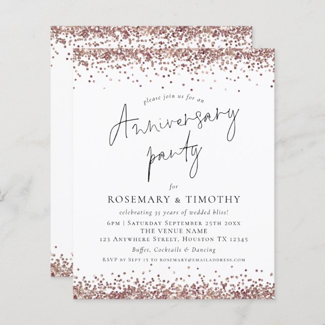 Invitation de la Parties scintillant d'or Rose du  (Devant / Derrière)