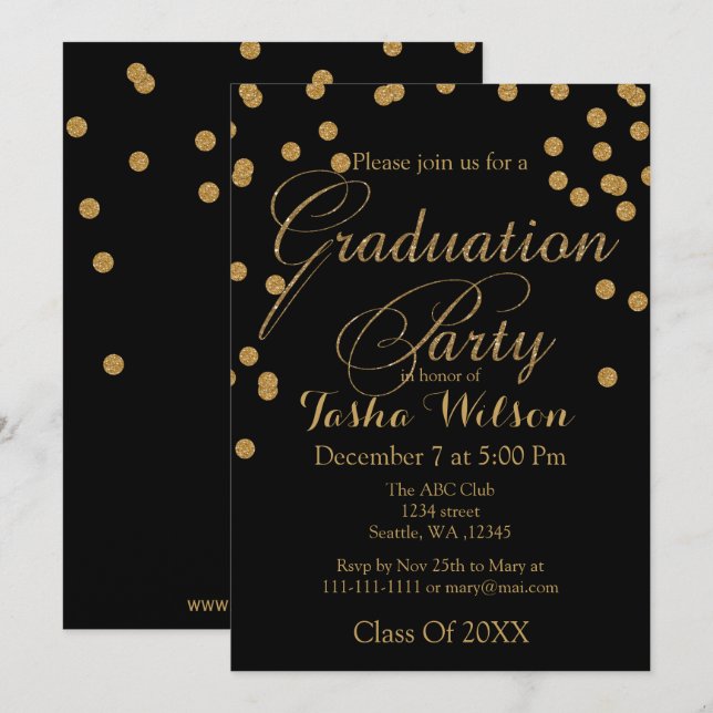 Invitation de la Parties scintillant noire et or (Devant / Derrière)
