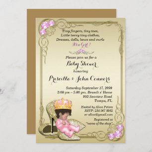 Invitation de la petite princesse Baby shower, or