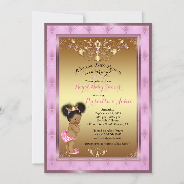 Invitation de la petite princesse Baby shower, ros (Devant)