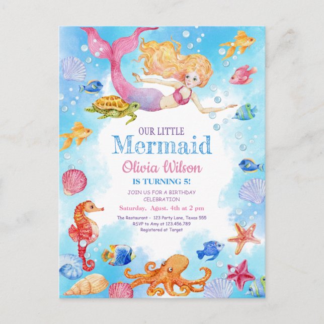 Invitation de la petite sirène pour l'anniversaire (Devant)