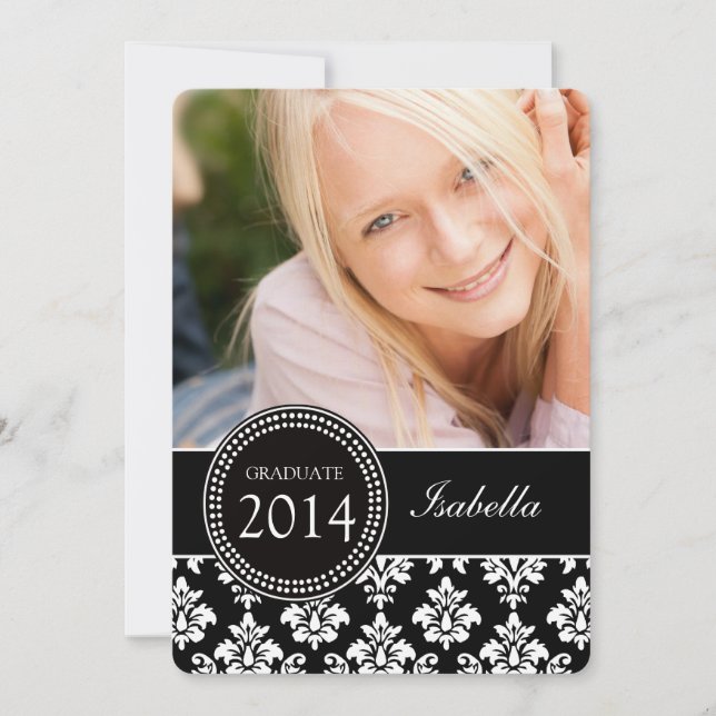 INVITATION DE LA PHOTO GRAD| BLACK WHITE DAMASK (Devant)