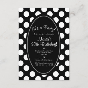 Invitation de la Polka Dot Party Black and White