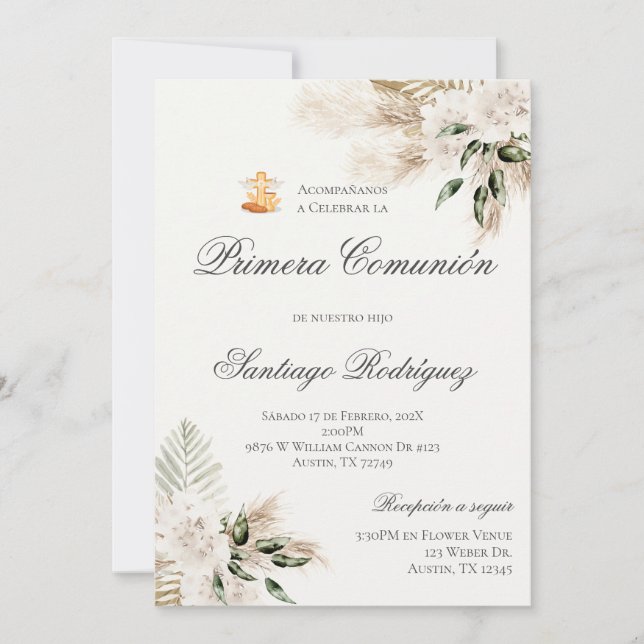 Invitation de la première communion de Boho en esp (Devant)