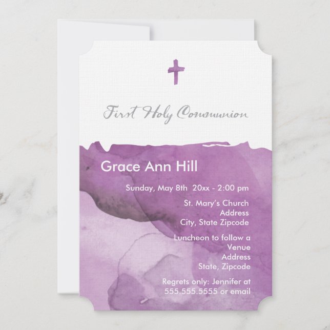 Invitation de la première communion de fille aquar (Devant)