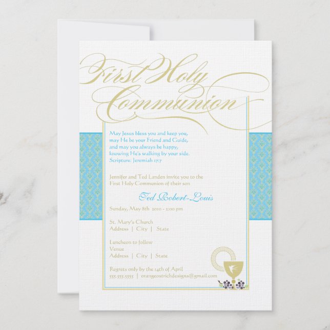 Invitation de la première communion du garçon - Bl (Devant)