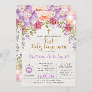 Invitation de la première communion sacrée Flore d
