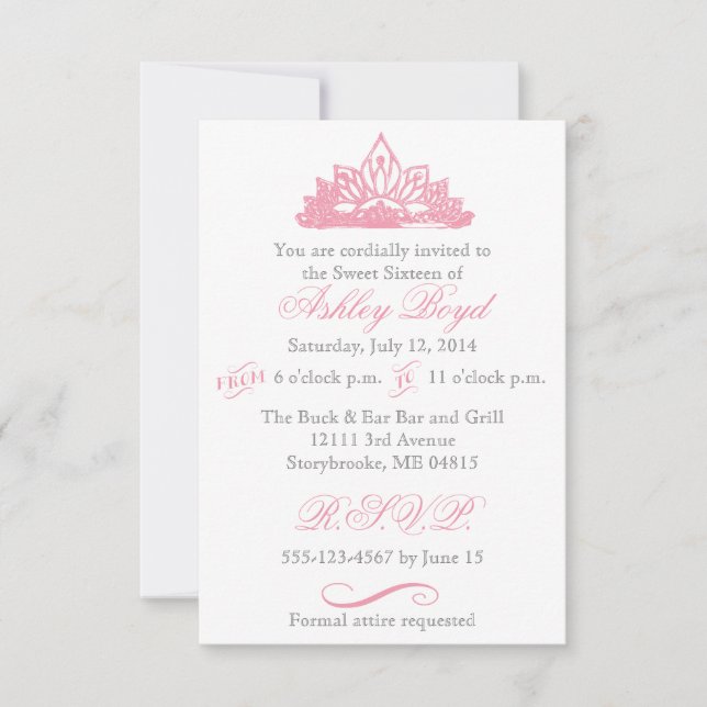 Invitation de la princesse rose Sweet sixteen (Devant)